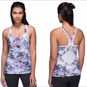 Lululemon Crossback Tank Top- Pink & Gray / Floral- Size 10 Good Condition